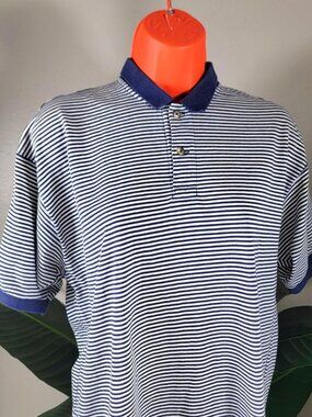 L.L. Bean Navy & white striped polo shirt medium